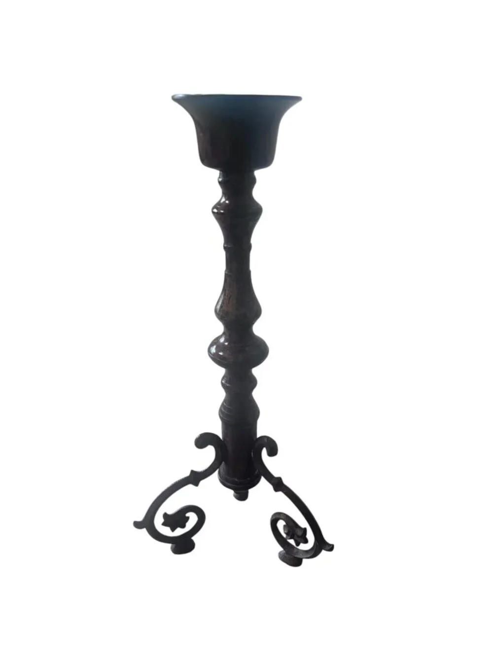 Brown Metal Scroll Taper Candle Holder 12 Inch Wrought Iron Style Candlestick